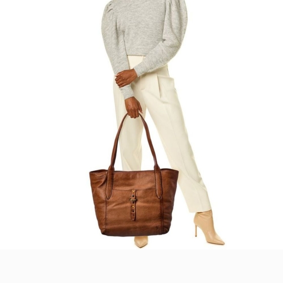 Frye Handbags - Frye Alessi Studded Leather Tote Tan Bohemian Handbag With Vintage Scarf